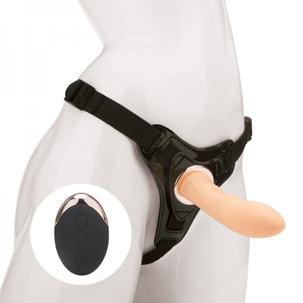 Страпон с вибрацией "Strap-On Harness" на дистанционном управлении, желтый 